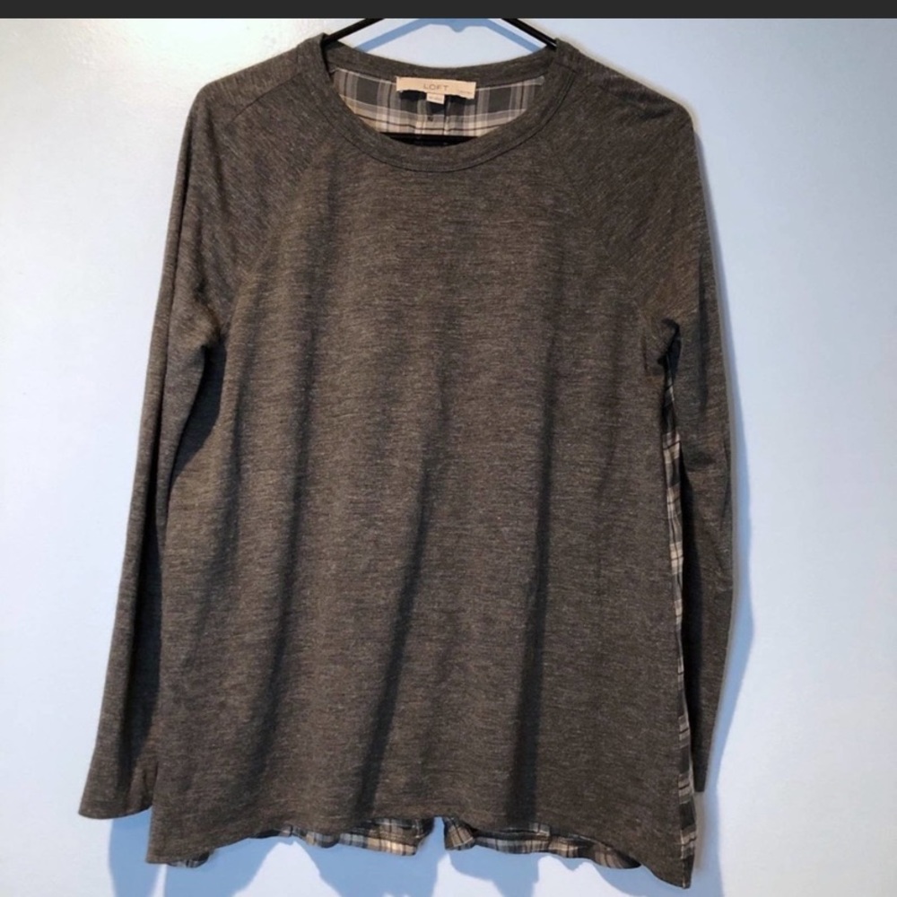 Ann Taylor Loft Gray Pullover Plaid Button Top